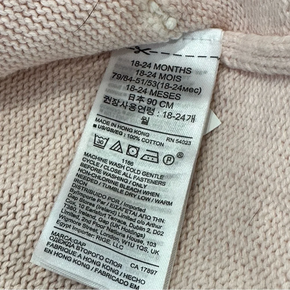 GAP Milkshake Pink Brannan Bear Hooded Garter Cardigan 18-24M EUC